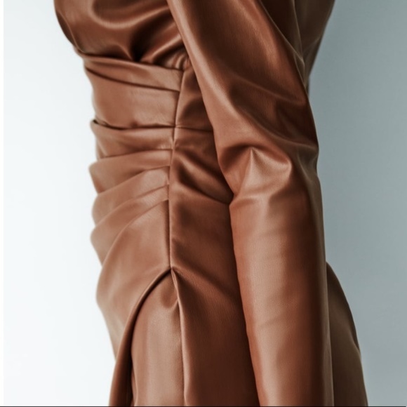 NWT ZARA WRAP LOOK FAUX LEATHER DRESS XS BLOGGER FAVE - Picture 6 of 8